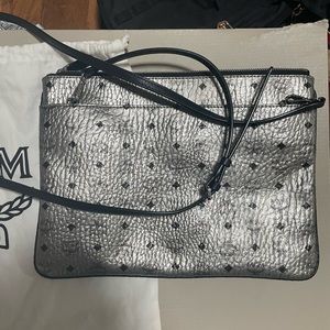 MCM visetos silver tote with dust bag. Used once.  Professionally cleaned.